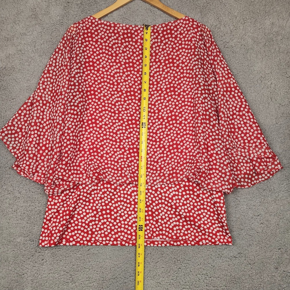 Coco Blanco‎ Blouse Womens Extra Large Red Polka-Dot  Flare Sleeves Stretchy - Picture 2 of 7